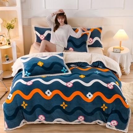 91家纺网 家纺一手货源 找家纺 （总）迷仙巢 2022新款牛奶绒拼北极绒贝贝绒包边四件套