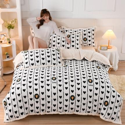 91家纺网 家纺一手货源 找家纺 （总）迷仙巢 2022新款牛奶绒拼北极绒贝贝绒包边四件套