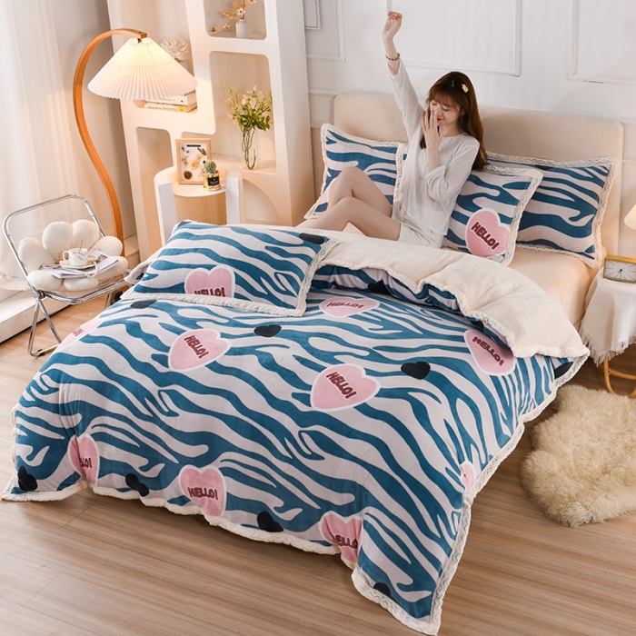 91家纺网 家纺一手货源 找家纺 （总）迷仙巢 2022新款牛奶绒拼北极绒贝贝绒包边四件套