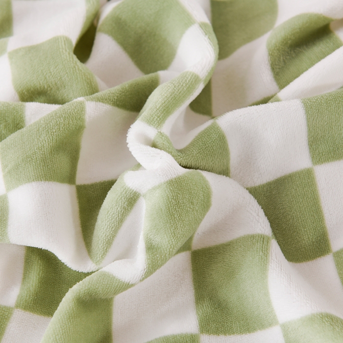 91家纺网 家纺一手货源 找家纺 迷仙巢 2022新款牛奶绒拼北极绒贝贝绒包边四件套 绿白格