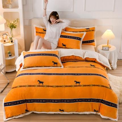 迷仙巢 2022新款牛奶绒拼北极绒贝贝绒包边四件套 马到成功