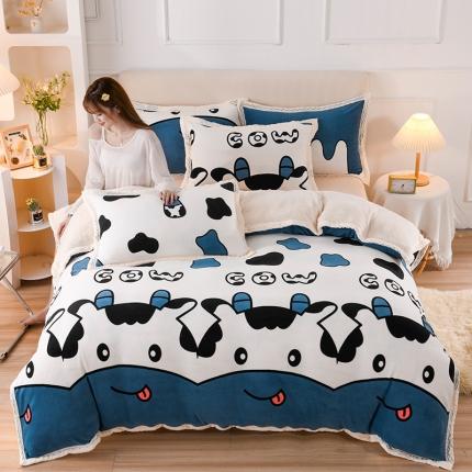 迷仙巢 2022新款牛奶绒拼北极绒贝贝绒包边四件套 小奶牛