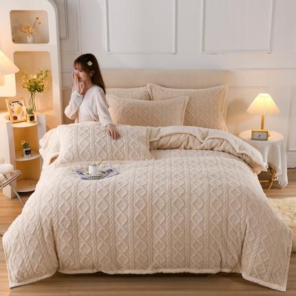 91家纺网 家纺一手货源 找家纺 （总）迷仙巢 2022新款塔夫绒拼北极绒贝贝绒包边四件套