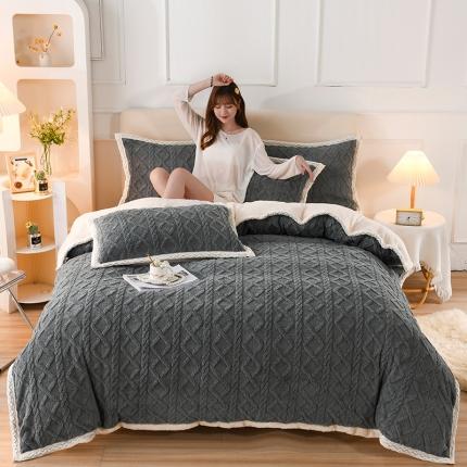 91家纺网 家纺一手货源 找家纺 （总）迷仙巢 2022新款塔夫绒拼北极绒贝贝绒包边四件套