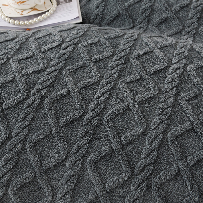 91家纺网 家纺一手货源 找家纺 迷仙巢 2022新款塔夫绒拼北极绒贝贝绒包边四件套 深空灰