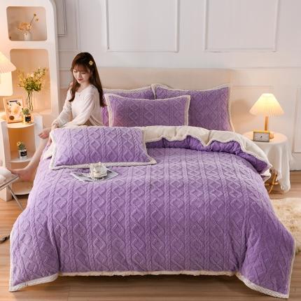 迷仙巢 2022新款塔夫绒拼北极绒贝贝绒包边四件套 香芋紫