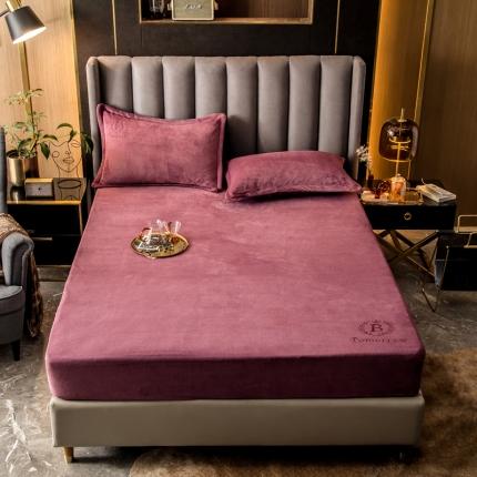 丽美人 2022新款加厚保暖纯色简约牛奶绒系列单品床笠 海棠红