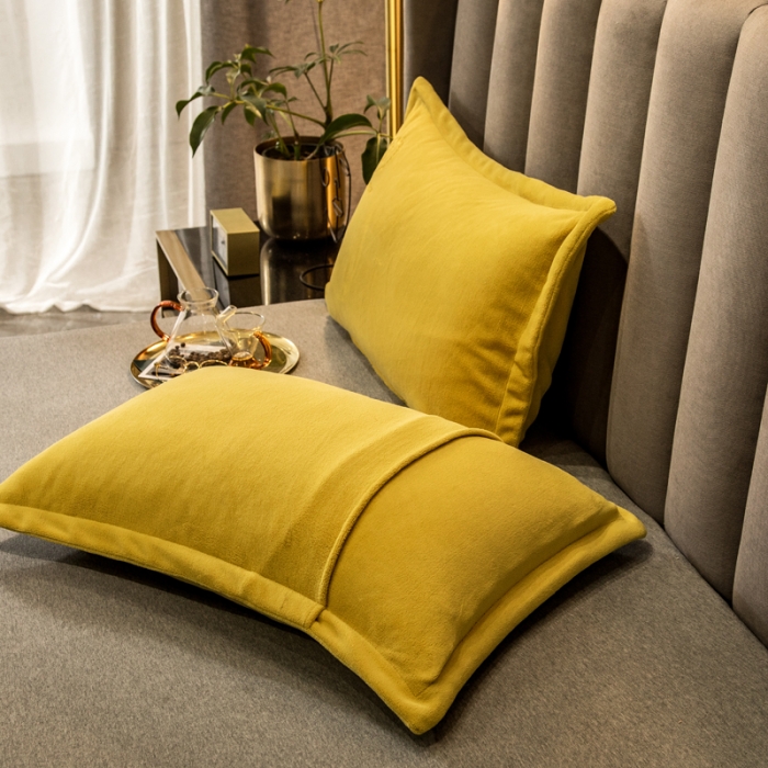 91家纺网 家纺一手货源 找家纺 丽美人 2022新款加厚保暖纯色简约牛奶绒系列单品枕套 柠檬黄一只