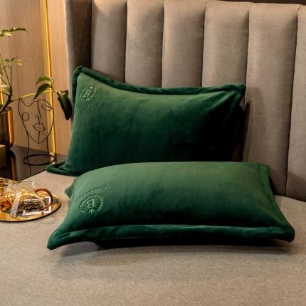 丽美人 2022新款加厚保暖纯色简约牛奶绒系列单品枕套 松柏绿一只