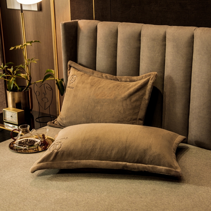 91家纺网 家纺一手货源 找家纺 丽美人 2022新款加厚保暖纯色简约牛奶绒系列单品枕套 香槟金一只