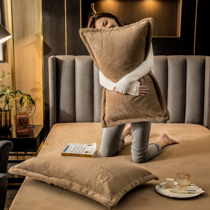 91家纺网 家纺一手货源 找家纺 丽美人 2022新款加厚保暖纯色简约牛奶绒系列单品枕套 香槟金一只