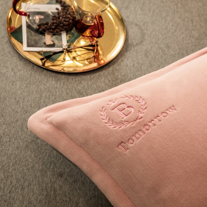 91家纺网 家纺一手货源 找家纺 丽美人 2022新款加厚保暖纯色简约牛奶绒系列单品枕套 湘妃色一只