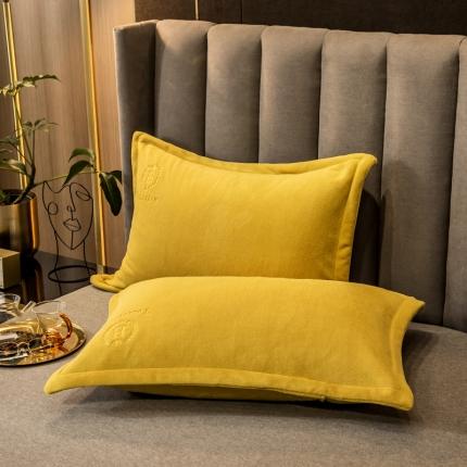 丽美人 2022新款加厚保暖纯色简约牛奶绒系列单品枕套 柠檬黄一对