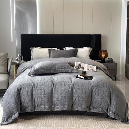 优悦 2025新款加厚双面牛奶绒提花四件套 米兰-灰