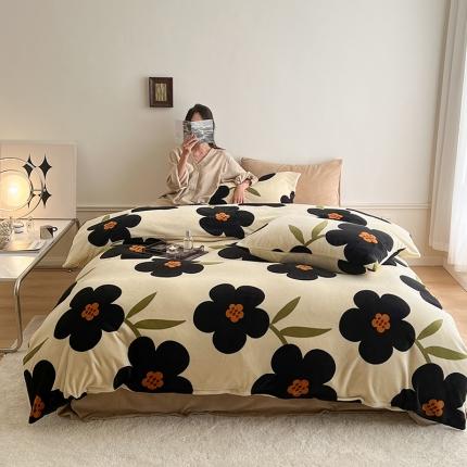 圆岛家纺 2022新款230克高克重牛奶绒保暖四件套 太阳花