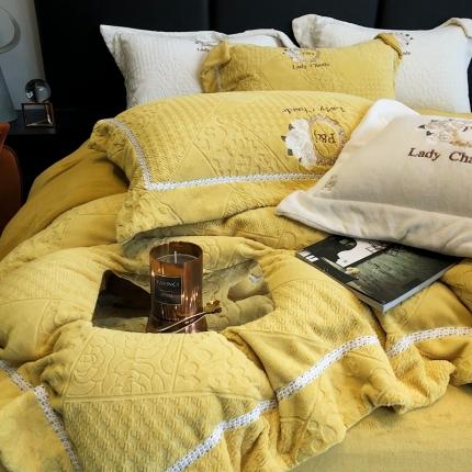 馨蕊 新款秋冬轻奢刺绣煦暖绒四件套-莫奈 (图一) 莫奈-氧气黄