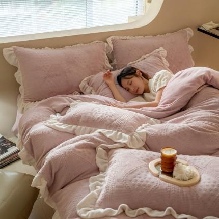 馨蕊 2022新款秋冬轻奢雕花绒煦暖绒四件套-温妮 温妮-蔷薇粉