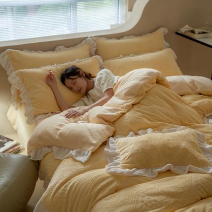 馨蕊 2022新款秋冬轻奢雕花绒煦暖绒四件套-温妮 温妮-氧气黄