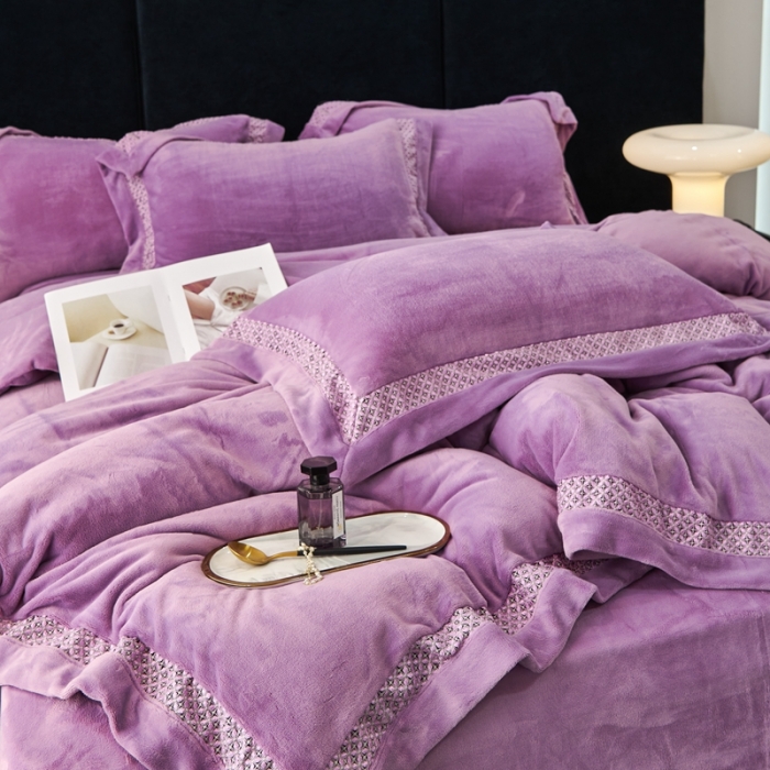 91家纺网 家纺一手货源 找家纺 总榻尚 22款牛奶婴儿绒公主长兔绒刺绣贴边四件套