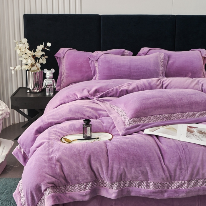 91家纺网 家纺一手货源 找家纺 总榻尚 22款牛奶婴儿绒公主长兔绒刺绣贴边四件套