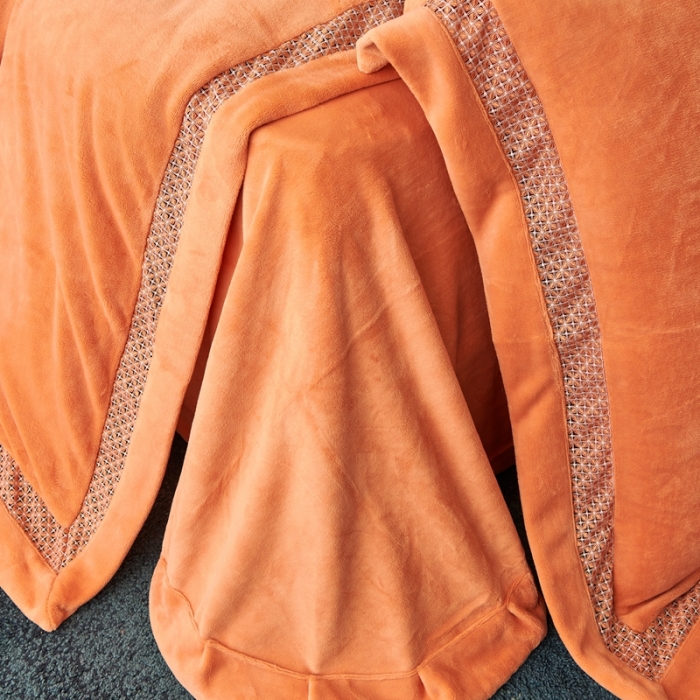 91家纺网 家纺一手货源 找家纺 榻尚家居 2023新款公主绒刺绣贴边四件套 暖橘色