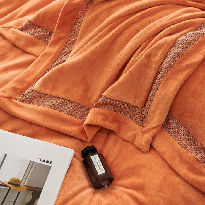 91家纺网 家纺一手货源 找家纺 榻尚家居 2023新款公主绒刺绣贴边四件套 暖橘色