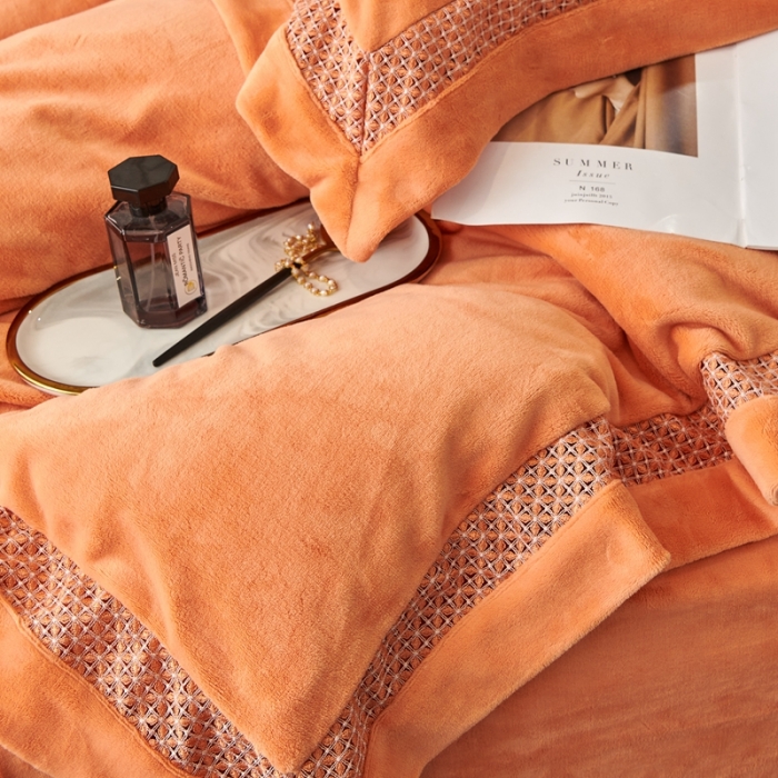 91家纺网 家纺一手货源 找家纺 榻尚家居 2023新款公主绒刺绣贴边四件套 暖橘色