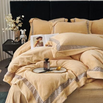 榻尚家居 2023新款公主绒刺绣贴边四件套 香槟咖