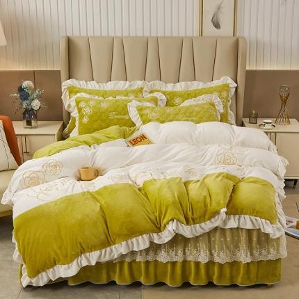 91家纺网 家纺一手货源 找家纺 （总）宜凡 2022新款A类牛奶绒绣花床裙三四件套