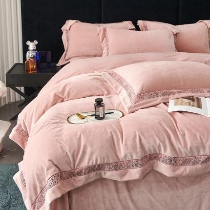 时亿 2022新款A类高克重纯色婴儿绒牛奶绒四件套 心粉