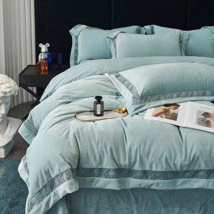 时亿 2022新款A类高克重纯色婴儿绒牛奶绒四件套 豆绿