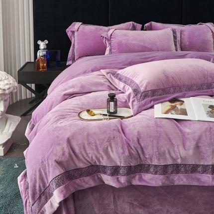 时亿 2022新款A类高克重纯色婴儿绒牛奶绒四件套 觅紫