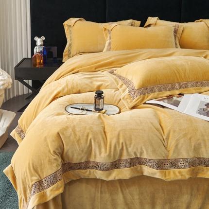 时亿 2022新款A类高克重纯色婴儿绒牛奶绒四件套 奶黄