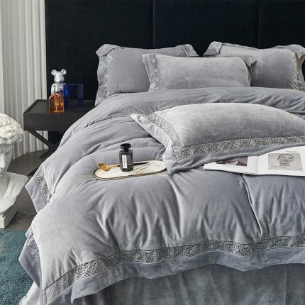 时亿 2022新款A类高克重纯色婴儿绒牛奶绒四件套 涩灰