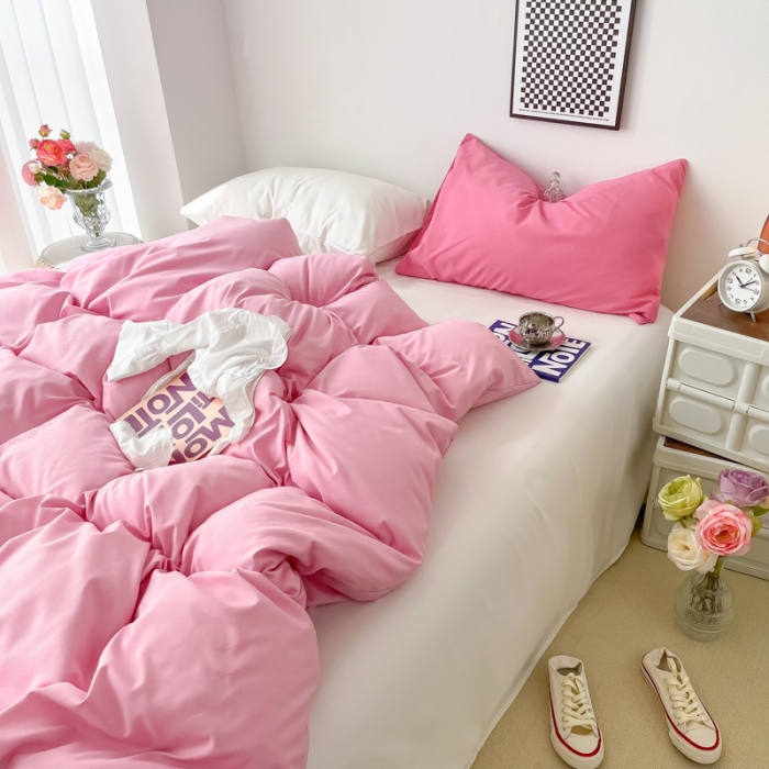 91家纺网 家纺一手货源 找家纺 雨帆家纺2022新款纯色系列四件套 草莓奶昔