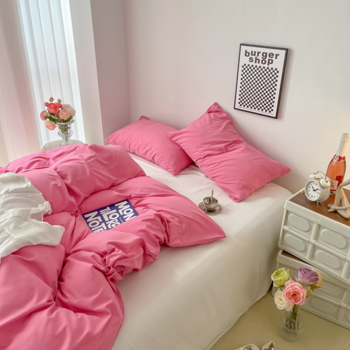 91家纺网 家纺一手货源 找家纺 雨帆家纺2022新款纯色系列四件套 红宝石之眼