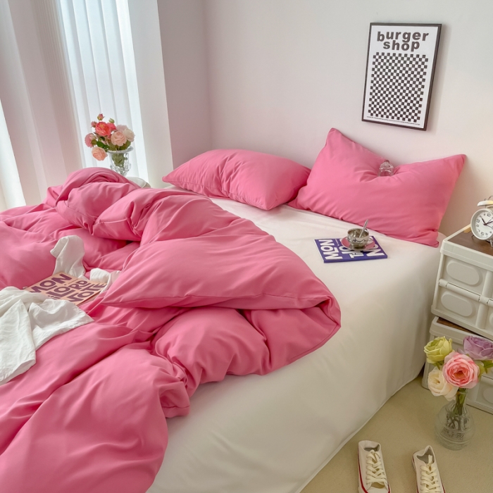 91家纺网 家纺一手货源 找家纺 雨帆家纺2022新款纯色系列四件套 红宝石之眼