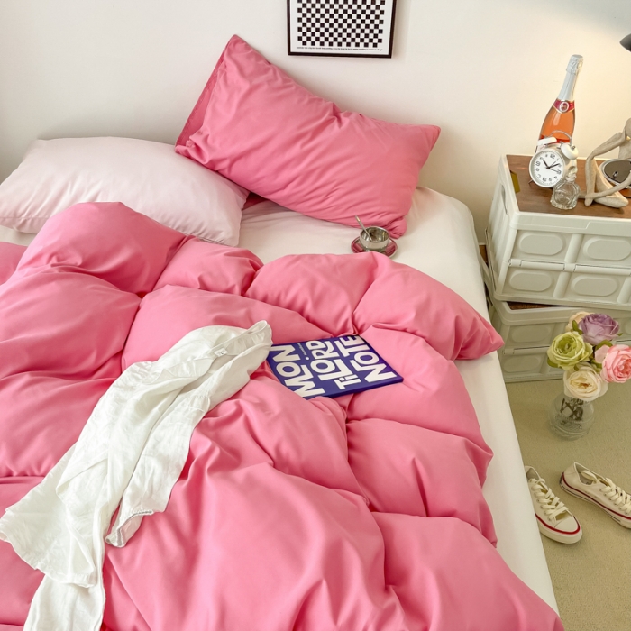 91家纺网 家纺一手货源 找家纺 雨帆家纺2022新款纯色系列四件套 慕斯玫瑰