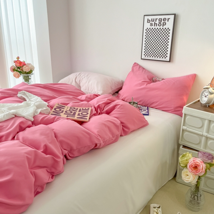 91家纺网 家纺一手货源 找家纺 雨帆家纺2022新款纯色系列四件套 慕斯玫瑰