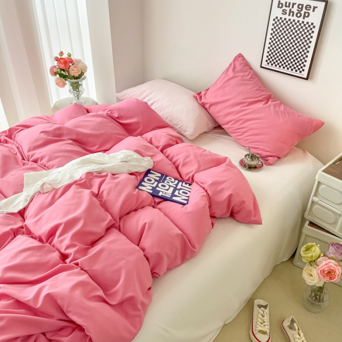 91家纺网 家纺一手货源 找家纺 雨帆家纺2022新款纯色系列四件套 慕斯玫瑰