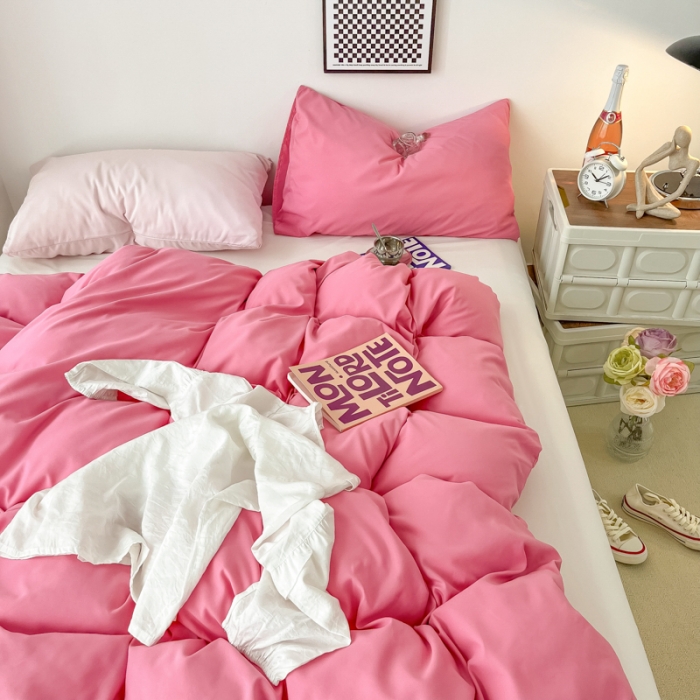 91家纺网 家纺一手货源 找家纺 雨帆家纺2022新款纯色系列四件套 慕斯玫瑰