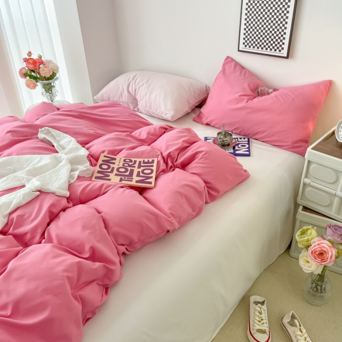 91家纺网 家纺一手货源 找家纺 雨帆家纺2022新款纯色系列四件套 慕斯玫瑰