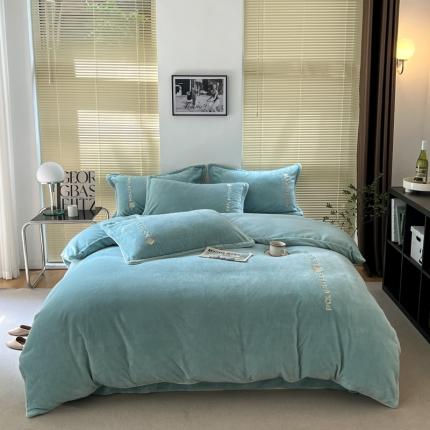 （总）安妮 2022新款高克重牛奶绒刺绣嵌绳四件套-罗缦