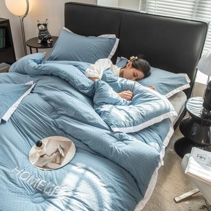 91家纺网 家纺一手货源 找家纺 全季直播A类大豆纤维暖棉绒提花冬被被子被芯 断角花边款莫代蓝