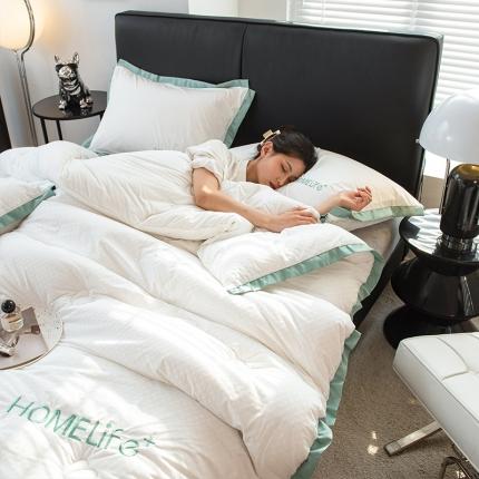 91家纺网 家纺一手货源 找家纺 全季直播A类大豆纤维暖棉绒提花冬被被子被芯 断角花边款奶琪白