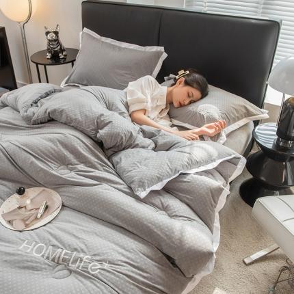 91家纺网 家纺一手货源 找家纺 全季直播A类大豆纤维暖棉绒提花冬被被子被芯 断角花边款绅旅灰