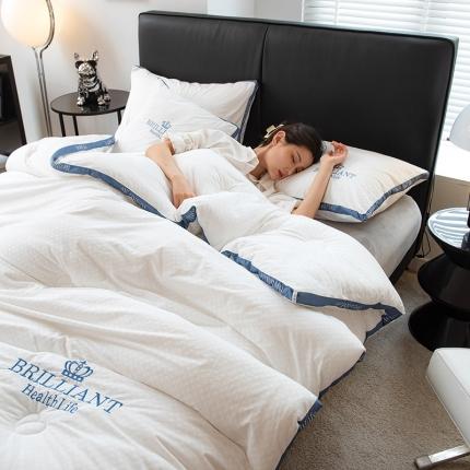 91家纺网 家纺一手货源 找家纺 全季直播A类大豆纤维暖棉绒提花冬被被子被芯 字母立体款空净蓝