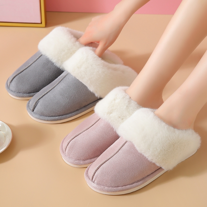 91家纺网 家纺一手货源 找家纺  【毛绒拖鞋】日式西川家居毛绒拖鞋秋冬保暖情侣防滑防水保暖