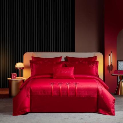 91家纺网 家纺一手货源 找家纺 总高大尚 2022新品双股长绒棉提花系列-福气盈门红