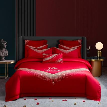 91家纺网 家纺一手货源 找家纺 总高大尚2023春夏新品60s长绒棉婚庆多件套系列弥爱心间 金